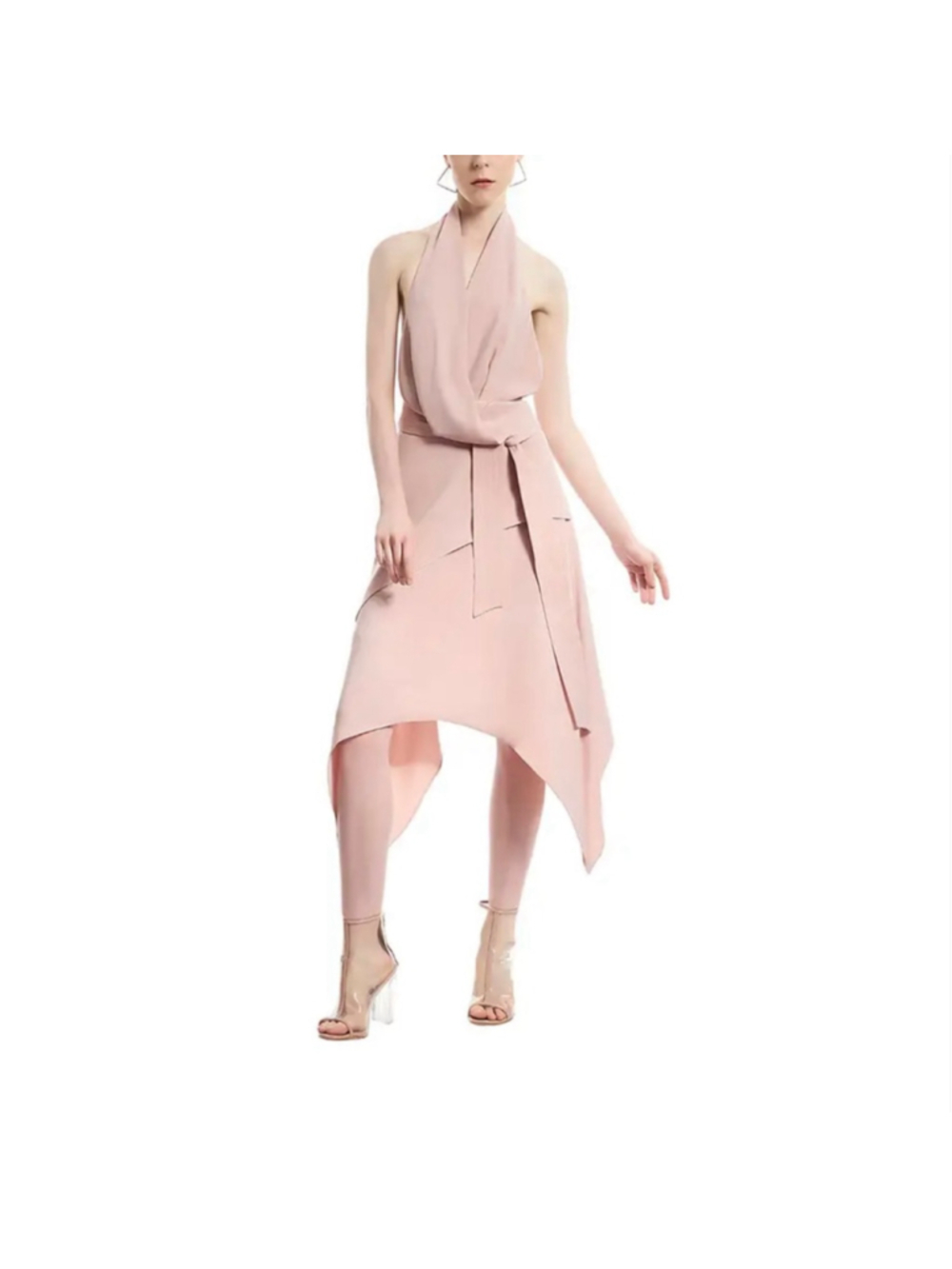 NWOT Keepsake No Limits Blush Asymmetrical Halter Dress Size Small